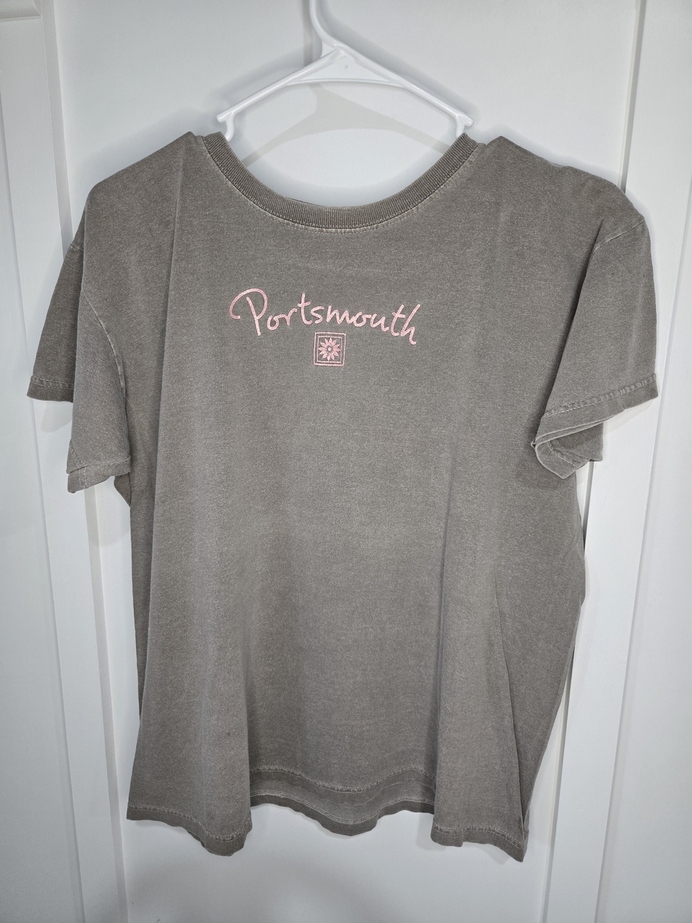 Anvil Portsmouth Embroidered Gray Tee with Pink Accent